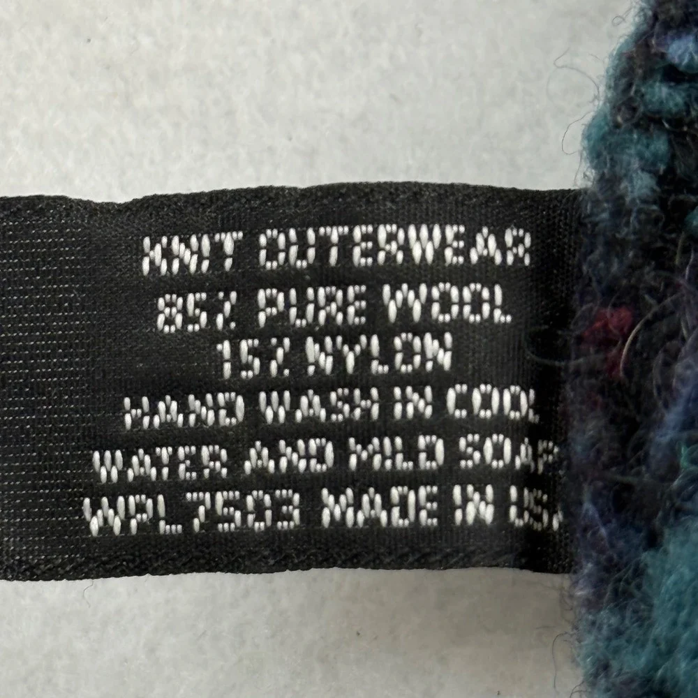 Vintage‎ Wool Fair Isle Beanie Blue Burgundy Geometric Knit Hat Made in USA